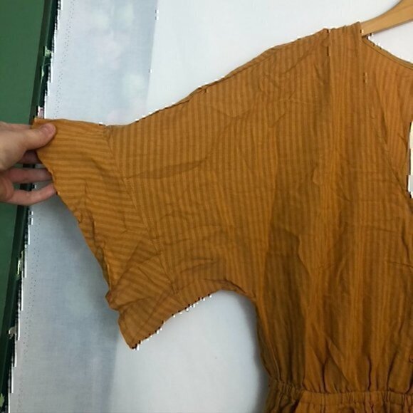 NEW NWT LUSH Solid Mustard Yellow Stripe Cutout Boho Cotton Viscose Romper Small - Picture 5 of 9